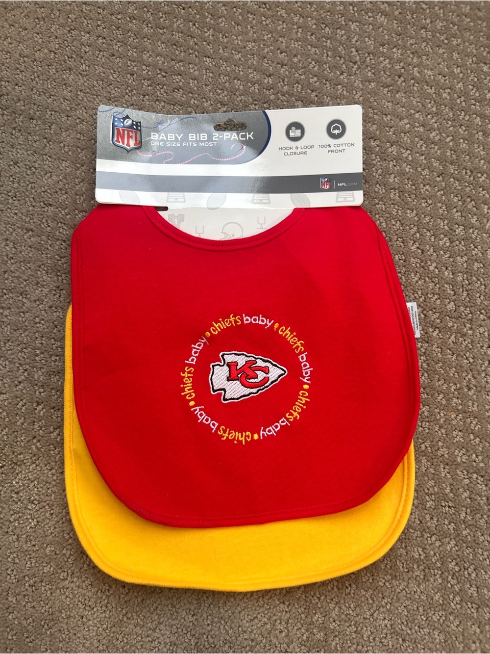 NFL Kansas City Chiefs Baby Bib 2-Pack - Red and Yellow